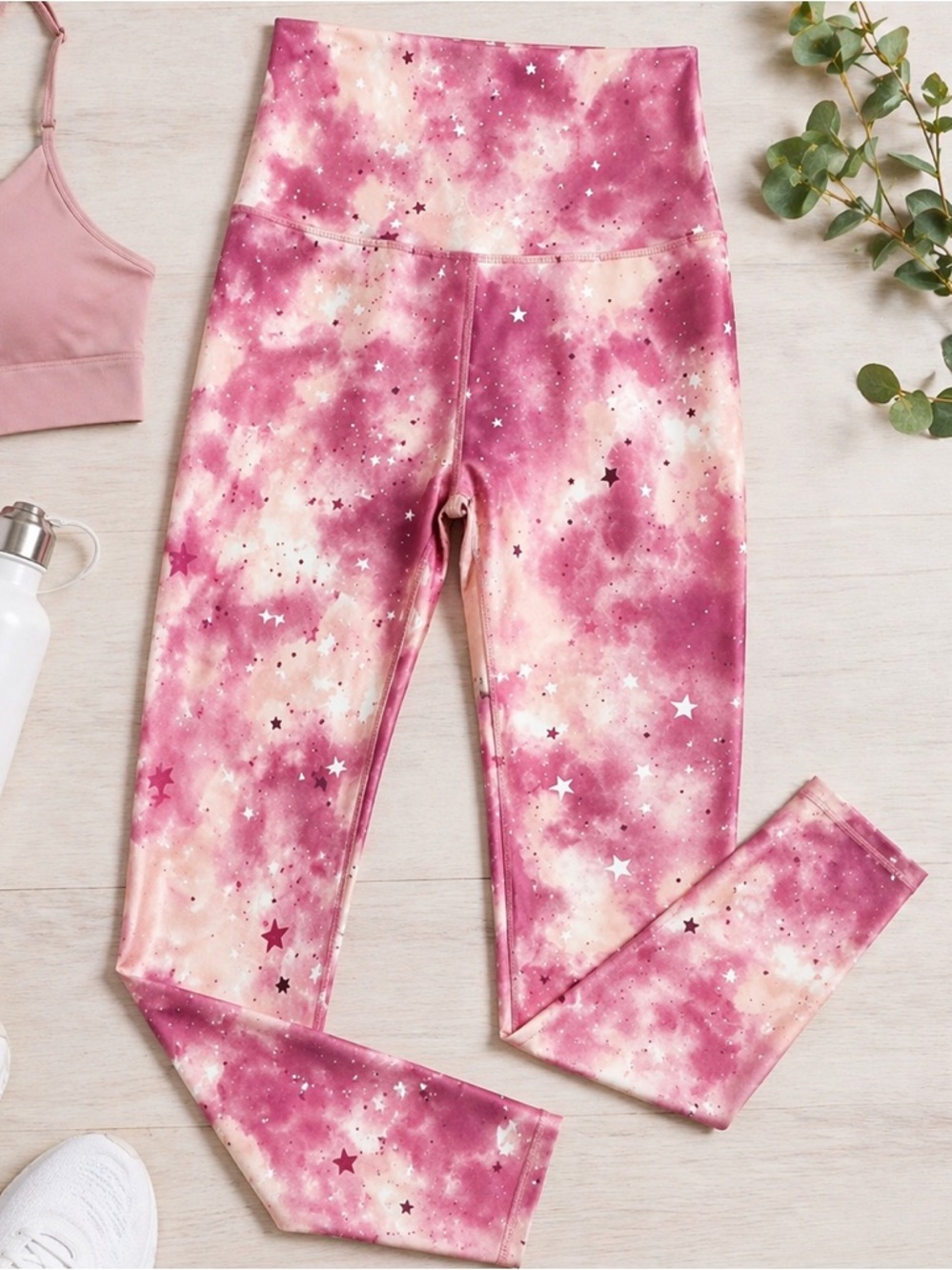 Wildfox Pink Galaxy Star Cloud Leggings High Waist Workout Yoga Medium NWT